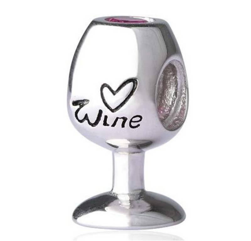 PANDACHARMS Bead Charm Weinglas, 925er Sterling Silber mit Zirkonia Stein von PANDACHARMS