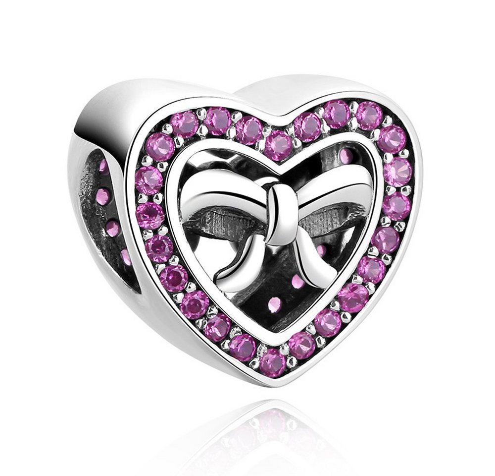 PANDACHARMS Bead Rotes Schleifenherz Charm für Charm Armband, 925er Silber, Zirkonia von PANDACHARMS
