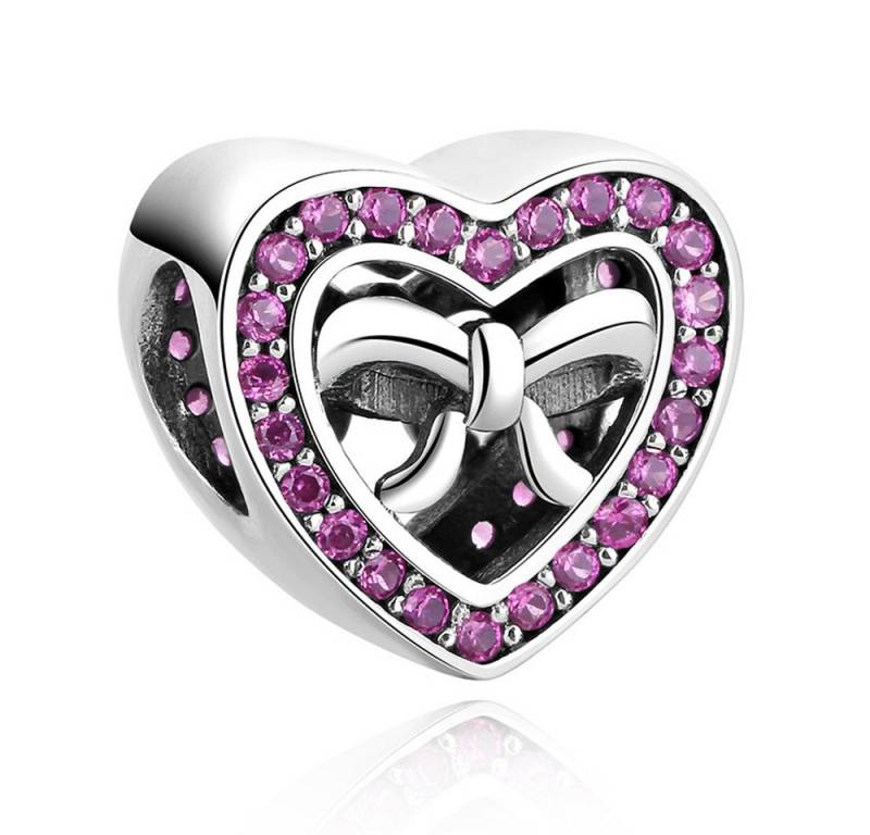 PANDACHARMS Bead Rotes Schleifenherz Charm für Charm Armband, 925er Silber, Zirkonia von PANDACHARMS