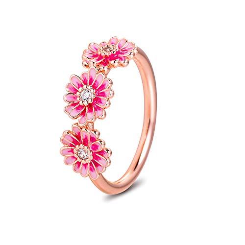 PANDOCCI 2020 Frühling Rosa Gänseblümchen Blume Trio Ringe für Frauen 925 Silber DIY Passend für Original Pandora Armbänder Charme Modeschmuck (54#) von PANDOCCI