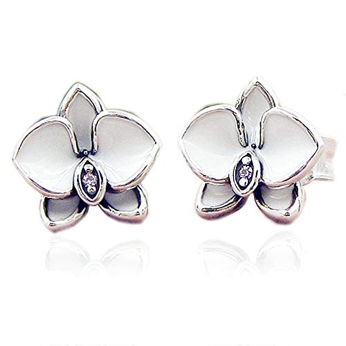 PANDOCCI Neue 2017 Sommer weiße Orchideen Ohrstecker authentische 925 Sterling Silber und weise Schmucksachen für Frauen von PANDOCCI