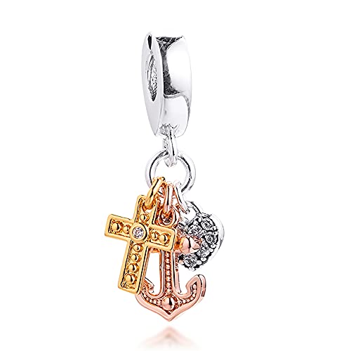 PANDOCCI 2021 Frühling dreifarbigen Kreuz Herz & Anker Perle 925 Silber DIY Passend für Original Pandora Armbänder Charme Modeschmuck von PANDOCI