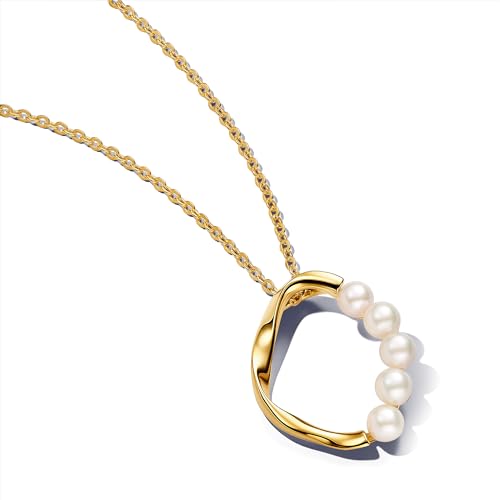 PANDORA Essence Organisch Geformter Kreis & Behandelte Süßwasserzuchtperlen Anhänger-Halskette aus Sterling Silber mit vergoldeter Metalllegierung, Größe 60cm, 363254C01-60 von PANDORA