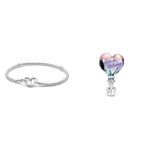 PANDORA Armband mit Infinity Herzverschluss aus Sterlingsilber in der Farbe Silber, Kompatibel Moments Armbänder Charm Geburtstag Heißluftballon Silber Emaille von PANDORA