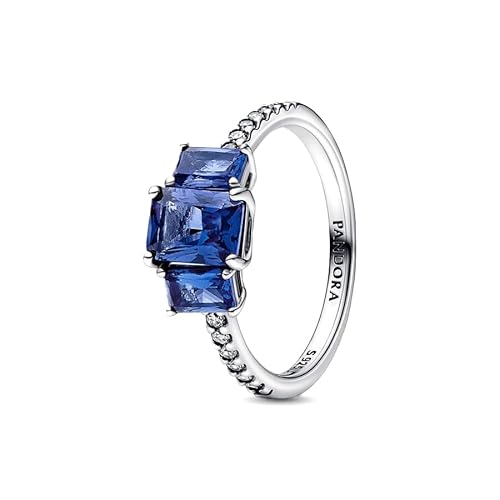 PANDORA Blue Rectangular Three Stone Sparkling Ring 192389C01-48 von PANDORA