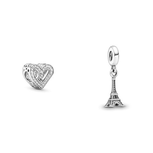 PANDORA Charm Funkelndes Herz Silber 798692C01 Silber Charm mit Anhänger Eifelturm Paris 791082 von PANDORA