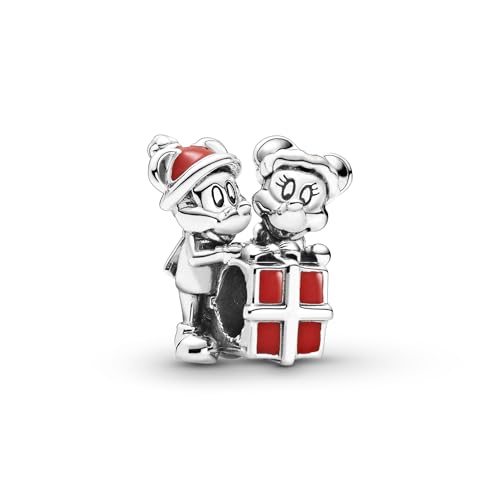 PANDORA DISNEY Charm "Mickey & Minnie Maus mit Geschenk" silber/rot, Emaille 799194C01 von PANDORA