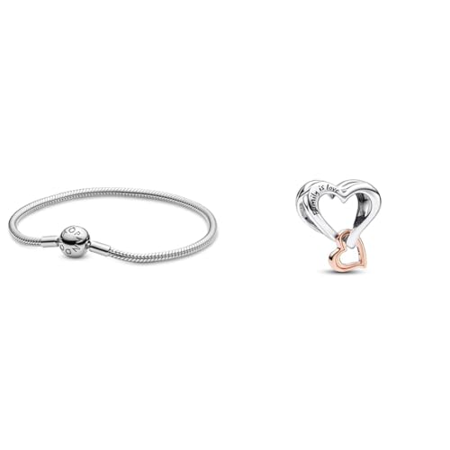 PANDORA Damen-Armband mit Kugelverschluss, glatt 925 Silber 18 cm-590728-18 & Moments Bicolor Offen gearbeitetes Unendlichkeits-Herz Charm von PANDORA