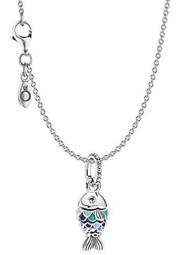 PANDORA Damen-Halskette 925 Silber mit Charm Blauer Fisch eleganter Halsschmuck, wunderschönes Geschenk-Set für modische Frauen, 51162 PANDORA Damen-Halskette 925 Silber mit Charm Blauer Fisch eleganter Halsschmuck, wunderschönes Geschenk-Set für modische Frauen, 51162 von PANDORA