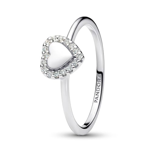 PANDORA Timeless Gravierbarer Herz Strahlenkranz Ring aus Sterling Silber mit Zirkonia, Größe: 52, 193801C01-52 von PANDORA