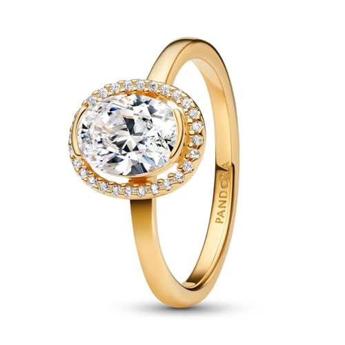 PANDORA Timeless Ovaler Funkelnder Strahlenkranz Ring aus 14K vergoldetem Sterling Silber mit Zirkonia, Größe: 52, 163802C01-52 von PANDORA