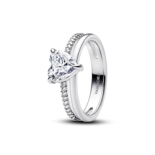 PANDORA Timeless Doppelband Herz Ring aus Sterling Silber mit Zirkonia, Größe: 52, 193100C01-52 von PANDORA