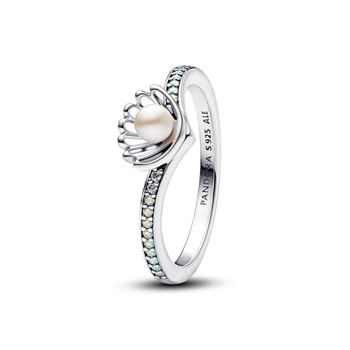 PANDORA Disney Prinzessin Arielle Muschel Behandelte Süßwasserzuchtperle Ring aus Sterling Silber mit Zirkonia, Größe: 58, 193654C01-58 von PANDORA