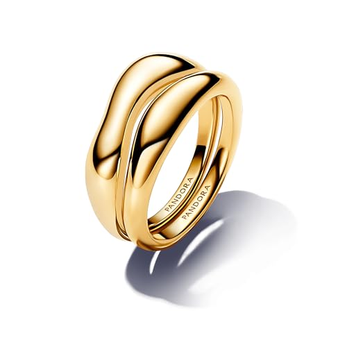 PANDORA Essence Organisch Geformte Stacking-Ringe aus Sterling Silber mit vergoldeter Metalllegierung, Größe: 52, 163264C00-52 von PANDORA