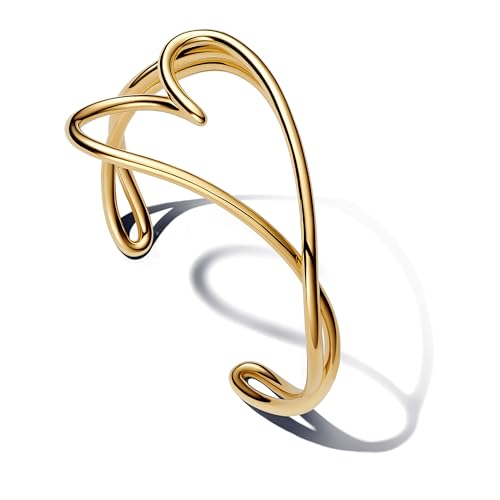 PANDORA Essence Organisch Geformtes Herz Armreif aus Sterling Silber mit vergoldeter Metalllegierung, Größe: 17cm, 563808C00-1 von PANDORA