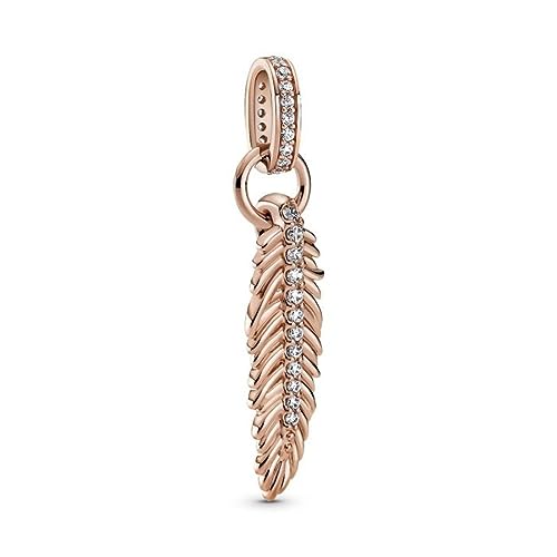 PANDORA Funkelnde Feder Charm-Anhänger in 14 Karat rosévergoldete Metalllegierung mit Zirkoniasteinen Moments Collection von PANDORA