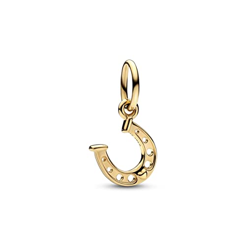 PANDORA Glückshufeisen Charm-Anhänger aus 14 Karat Gold, Moments Collection, kompatibel Moments Armbändern, 752328C00 von PANDORA