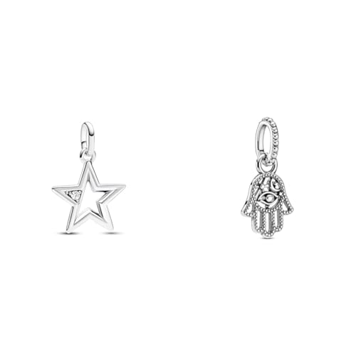 PANDORA ME Funkelnder Stern Medaillon-Charm aus Sterling Silber mit Cubik Zirkonia, Kompatibel ME und Moments Armbändern, 793032C01 Hand der Fatima Charm-Anhänger, Sterling-Silber von PANDORA