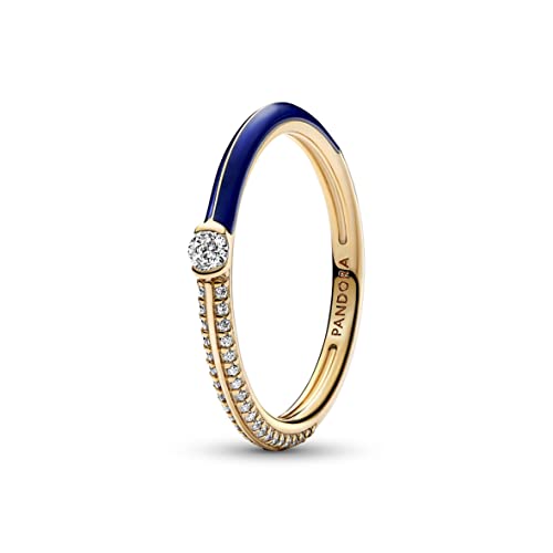 PANDORA ME Pavé & Blau Doppelring mit 14 Karat vergoldeter Metalllegierung mit klaren Cubic Zirkonia Steinchen in der Größe 54, 162528C01-54 von PANDORA
