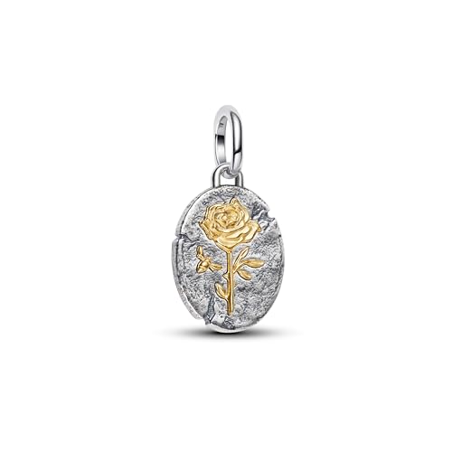 PANDORA ME Rose Medaillon-Charm aus Sterling Silber mit 14K vergoldeter Metalllegierung, Kompatibel Me und Moments, 764087C00 von PANDORA