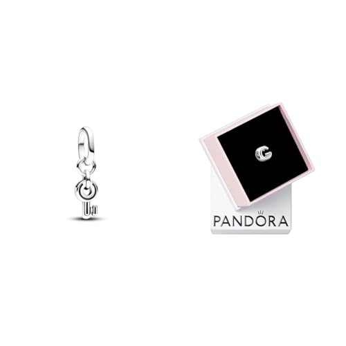 PANDORA ME Schlüssel Mini-Charm-Anhänger aus Sterling Silber Moments Buchstabe C - wendbares Alphabet-Charm aus Sterling-Silber mit geprägten Herzen und Perlen an der Rückseite von PANDORA