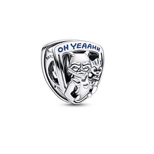 PANDORA Marvel Guardians of the Galaxy Rocket Raccoon & Groot Emblem Charm aus Sterling-Silber mit Emaille in der Farbe Silber-Blau, Marvel X PANDORA Kollektion, 792565C01 von PANDORA