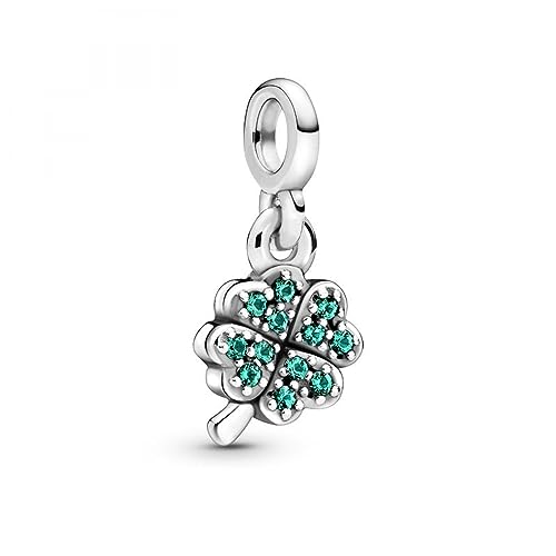 PANDORA Me Mein vierblättriges Kleeblatt Charm-Anhänger aus Sterling-Silber mit grünen Pavé- Schmucksteinen - 2,6 x 7,6 x 6,2 mm (T/H/B), Me Collection kompatibel von PANDORA