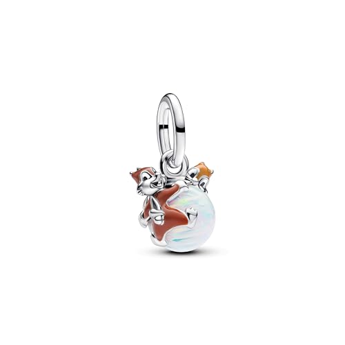 PANDORA Moments Disney A-Hörnchen und B-Hörnchen Christbaumkugel Charm-Anhänger aus Sterling Silber mit Opal, Kompatibel Moments und ME Armbänder, 793532C01 von PANDORA