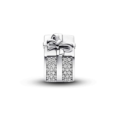 PANDORA Moments Funkelndes Geschenkbox Charm aus Sterling Silber mit Zirkonia, Kompatibel Moments Armbänder, 793603C01 von PANDORA