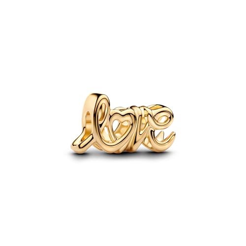 PANDORA Moments Handgeschriebene Liebe Charm aus Sterling Silber mit vergoldeter Metalllegierung, Kompatibel Moments Armbänder, 763055C00 von PANDORA