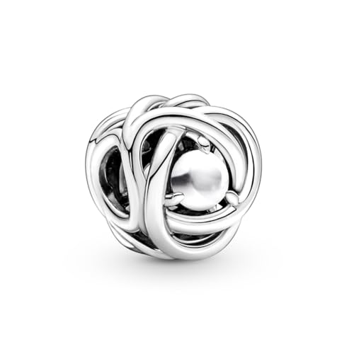 PANDORA Moments Juni Geburtsstein Weißer Ewigkeitskreis Charm aus Sterling Silber, Kompatibel Moments Armbänder, 790064C04 von PANDORA