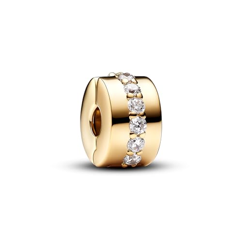 PANDORA Moments Klare funkelnde Linie Clip aus Sterling Silber mit 14K vergoldeter Metalllegierung und Zirkonia, Kompatibel Moments Armbänder, 761972C01 von PANDORA