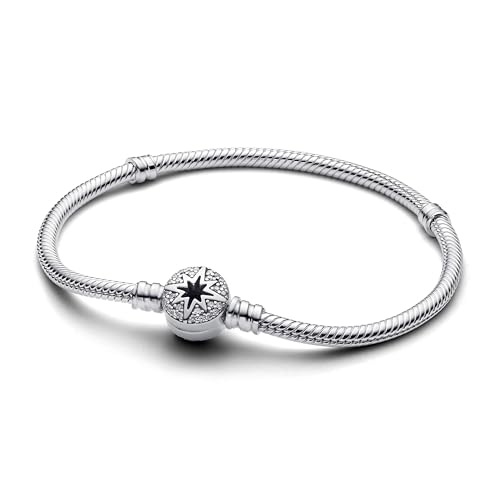 PANDORA Moments Schlangen-Gliederarmband mit Polarstern-Verschluss aus Sterling Silber mit Zirkonia, Kompatibel Moments Charms, Größe: 19 cm, 593584C01-19 von PANDORA