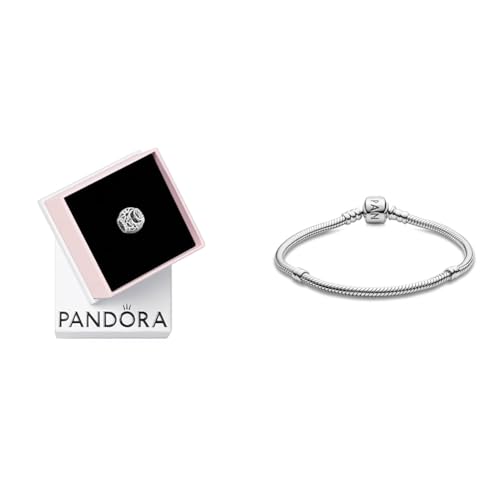 PANDORA Offen gearbeitetes Sonne, Mond & Sterne Charm, Sterling-Silber Moments Schlangen-Gliederarmband mit Zylinderverschluss aus Sterling-Silber, kompatibel mit Charms Moments Kollektion von PANDORA
