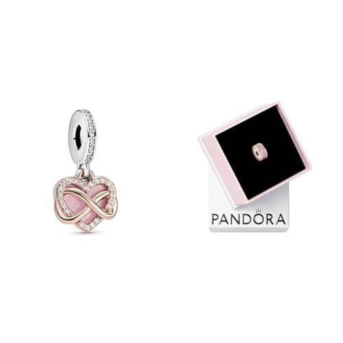 PANDORA ROSE Charm Anhänger Herz Funkelndes Unendlichkeitsherz 788878C01 Rosafarbener Pavé Clip in 14 Karat rosévergoldeter Metalllegierung mit Cubic Zirkonia Moments Collection von PANDORA