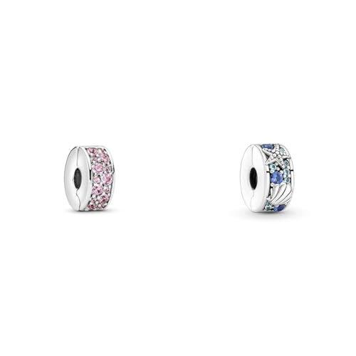 PANDORA Rosafarbener Pavé-Glanz Clip 791817PCZ & Moments Tropischer Seestern & Muschel Clip-Charm aus Sterling-Silber mit Cubic Zirkonia, Kompatibel Moments Armbänder, 791678C01 von PANDORA
