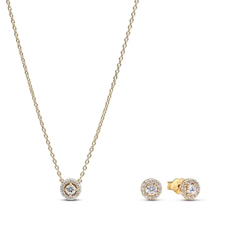 PANDORA Schmuck-Set für Damen Runder Pavé Heiligenschein Goldfarben 68617 von PANDORA