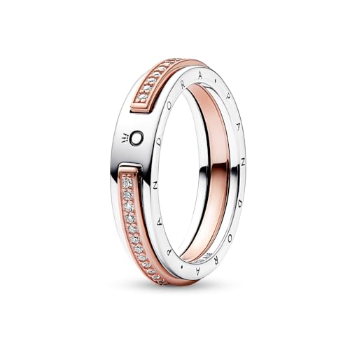 PANDORA Signature Two-tone Logo & Pavé Ring 182773C01-48 von PANDORA