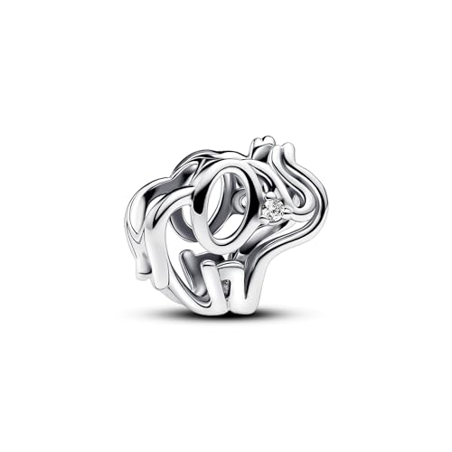 PANDORA Moments Offen gearbeitetes Elefanten Charm aus Sterling Silber mit Zirkonia, Kompatibel Moments Armbändern, 793345C01 von PANDORA