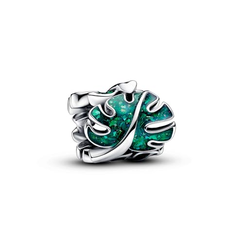 PANDORA Moments Grüne Monstera Blätter Charm aus Sterling Silber, Kompatibel Moments Armbändern, 793332C01 von PANDORA