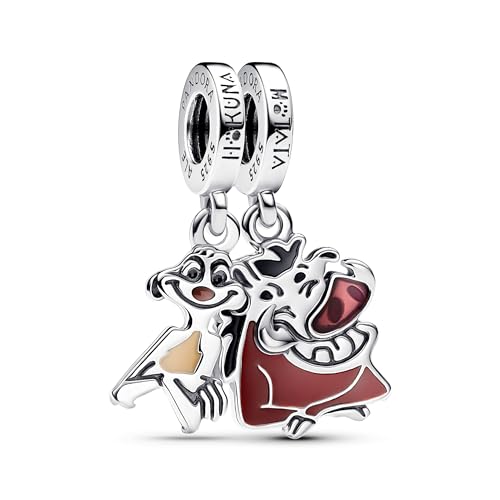 PANDORA Moments Disney Der König der Löwen Timon & Pumbaa Teilbarer Charm-Anhänger aus Sterling Silber, Kompatibel Moments Armbändern, 793357C01 von PANDORA