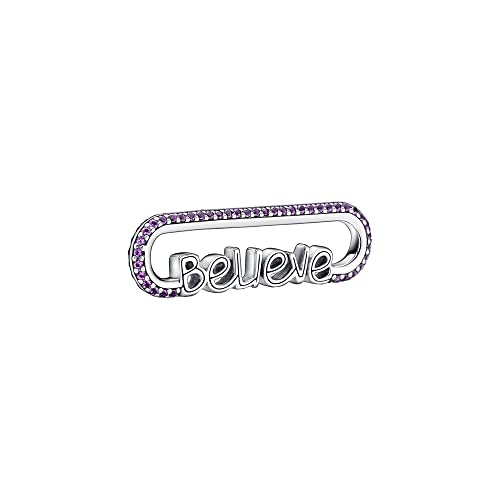 PANDORA Styling Wort-Link Believe Charm in Sterling-Silber mit Kristallen, ME Collection, Kompatibel ME Armbändern, 790767C01 von PANDORA