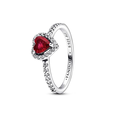 PANDORA Timeless Ausgeprägtes Rotes Herz Ring aus Sterling Silber mit rotem Kunstkristall, Größe: 50, 198421C02-50 von PANDORA