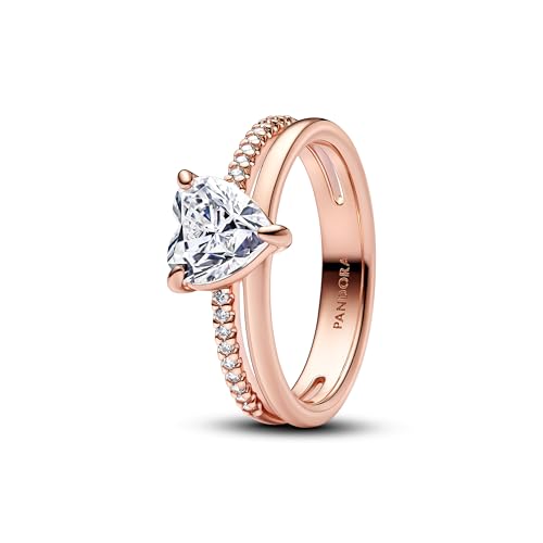 PANDORA Timeless Doppelband Herz Ring aus Sterling Silber mit 14k vergoldeter Metalllegierung mit künstlichem Kristall und Zirkonia, Größe: 56, 183100C01-56 von PANDORA