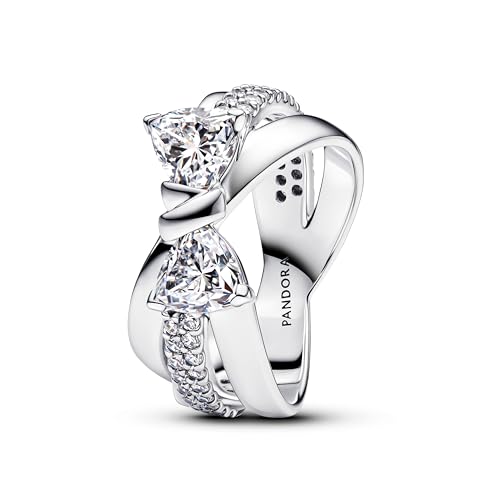 PANDORA Timeless Funkelnde Schleife Überkreuzter Ring aus Sterling Silber mit Zirkonia, Größe: 52, 193553C01-52 von PANDORA