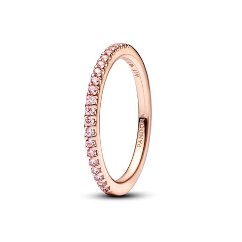 PANDORA Timeless Funkelnder Rosafarbener Pavé-Band Ring aus Sterling Silber mitrosévergoldeter Metalllegierung und Zirkonia, Größe: 54, 182999C01-54 von PANDORA