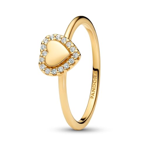 PANDORA Timeless Gravierbarer Herz Strahlenkranz Ring aus 14K vergoldetem Sterling Silber mit Zirkonia, Größe: 56, 163801C01-56 von PANDORA
