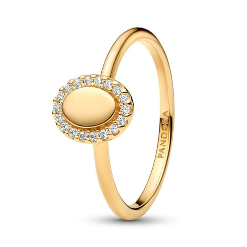 PANDORA Timeless Gravierbarer Ovaler Strahlenkranz Ring aus 14K vergoldetem Sterling Silber mit Zirkonia, Größe: 56, 163800C01-56 PANDORA Timeless Gravierbarer Ovaler Strahlenkranz Ring aus 14K vergoldetem Sterling Silber mit Zirkonia, Größe: 56, 163800C01-56 von PANDORA