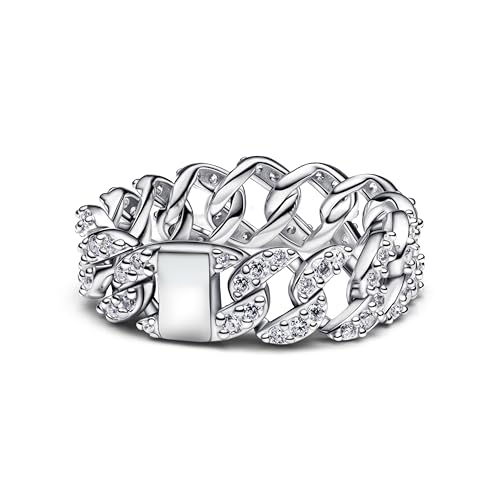 PANDORA Timeless Pavé Cuban Ketten-Ring aus Sterling Silber mit Zirkonia, Größe: 58, 193557C01-58 von PANDORA