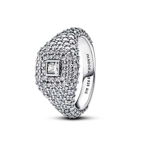 PANDORA Timeless Pavé-Quadrat Cocktailring aus Sterling Silber mit Zirkonia, Größe: 54, 193556C01-54 von PANDORA